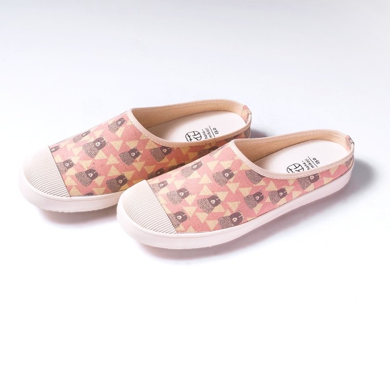 懒人日 | 秋深林小熊花布.日本布.拖鞋.动物系可爱风.办公室推荐 - 女款休闲鞋 - 棉．麻 粉红色