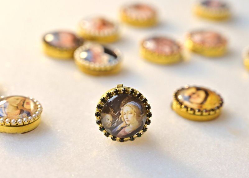 Button Cover 手作钮扣饰~复古宗教feel~名画系列: 圣母子 - 胸针 - 宝石 多色