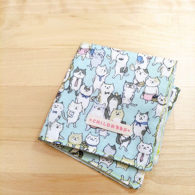 努力生活的小猫咪手帕巾 小方巾 - 手帕/方巾 - 棉．麻 