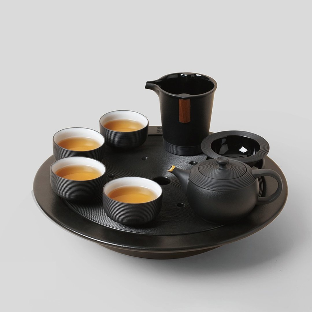 【中秋送礼】陆宝 环宇经典茶礼 一壶一海四杯 + 茶盘 - 茶具/茶杯 - 陶 黑色