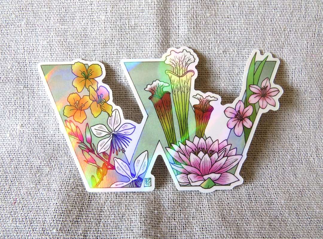 字母W - 极光花卉植物字母防水贴纸 - 贴纸 - 纸 