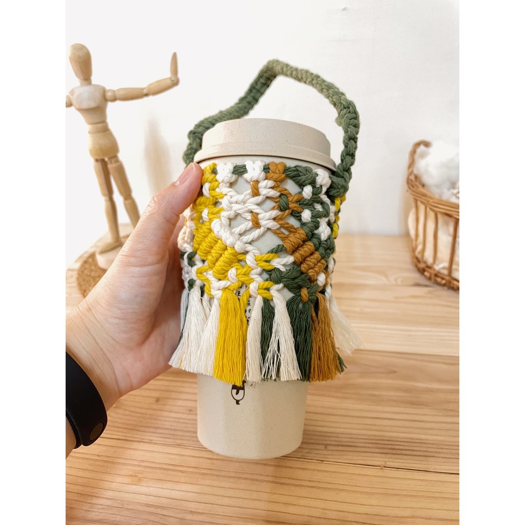 编织杯套/macrame/环保杯套 - 随行杯提袋/水壶袋 - 棉 