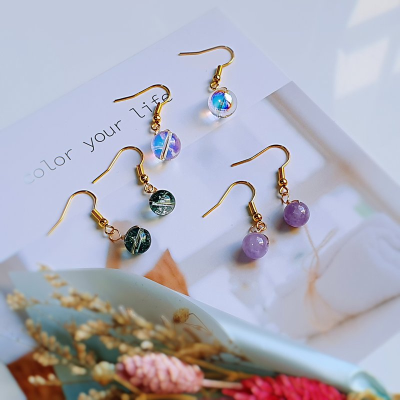 【小粉圆】医疗钢耳勾 | 天然石 | 生日礼物 | 耳夹 | 耳环 - 耳环/耳夹 - 宝石 