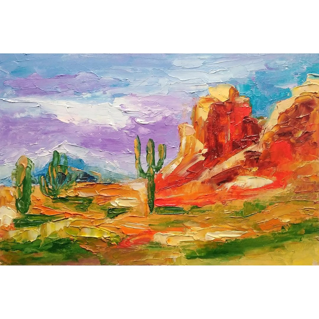 沙漠景观原创艺术仙人掌绘画索诺拉艺术品 油画, 油画原 - 海报/装饰画/版画 - 其他材质 多色