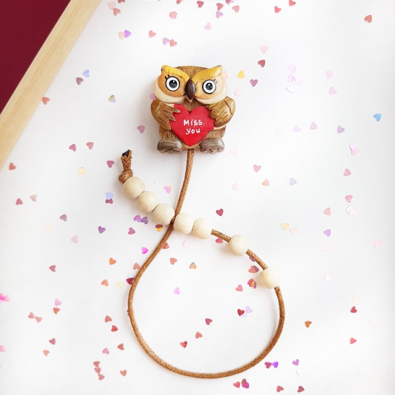 【猫头鹰系列-皮绳书签】恋爱中猫小姐 - 书签 - 木头 咖啡色