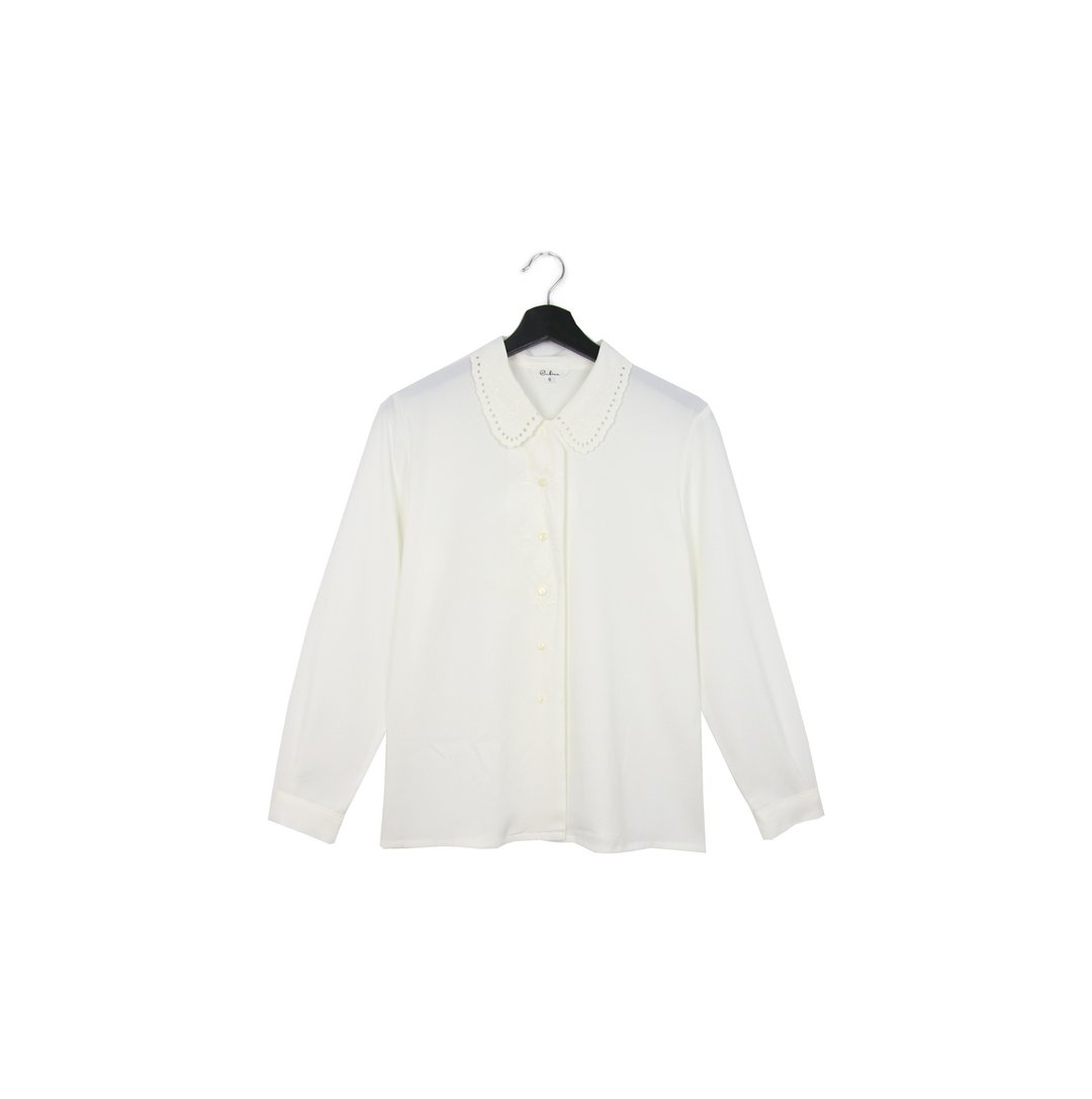 Back to Green:: 日和感丝质白衬衫 篓空小圈 //vintage shirt - 女装衬衫 - 丝．绢 