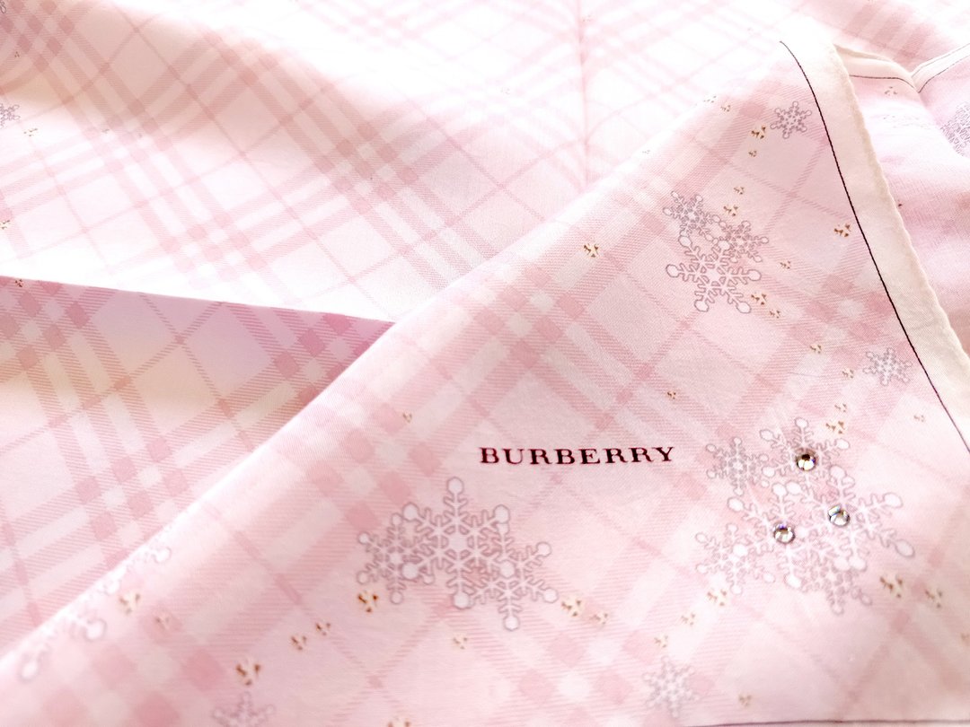 Burberry 复古手帕 粉红格纹雪花图案 20 x 19.5 英寸 - 手帕/方巾 - 棉．麻 粉红色