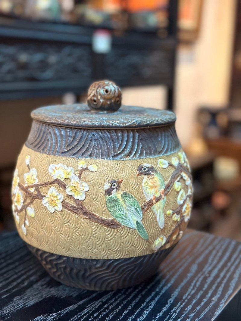 手工刻花__花鸟茶仓浮雕系列 - 茶具/茶杯 - 陶 咖啡色