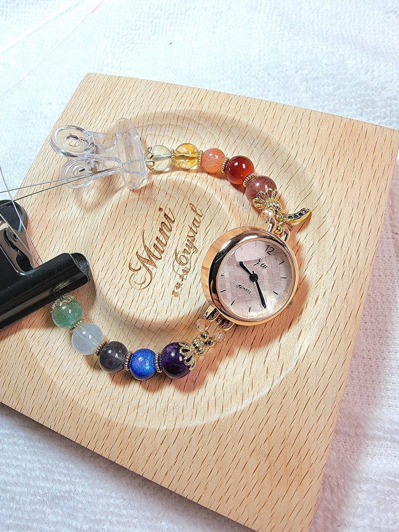 虹愿。14k金包铜保色七脉轮缤纷彩虹设计款手表 定制不含吊坠13围 - 手链/手环 - 水晶 多色