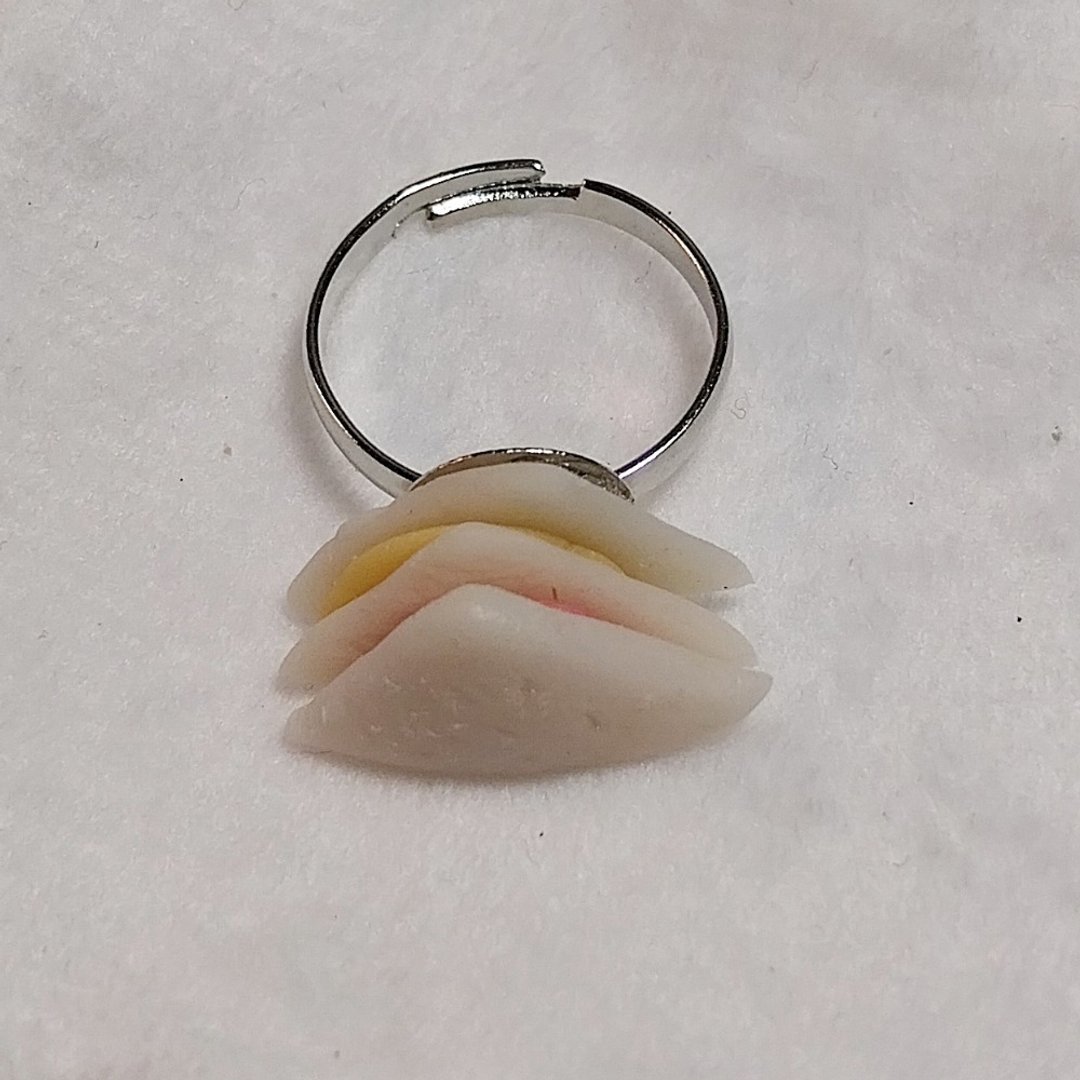 Ham Cheese Sandwich Ring Handmade Air Dry Clay Eco Friendly Stainless - 戒指 - 粘土 白色