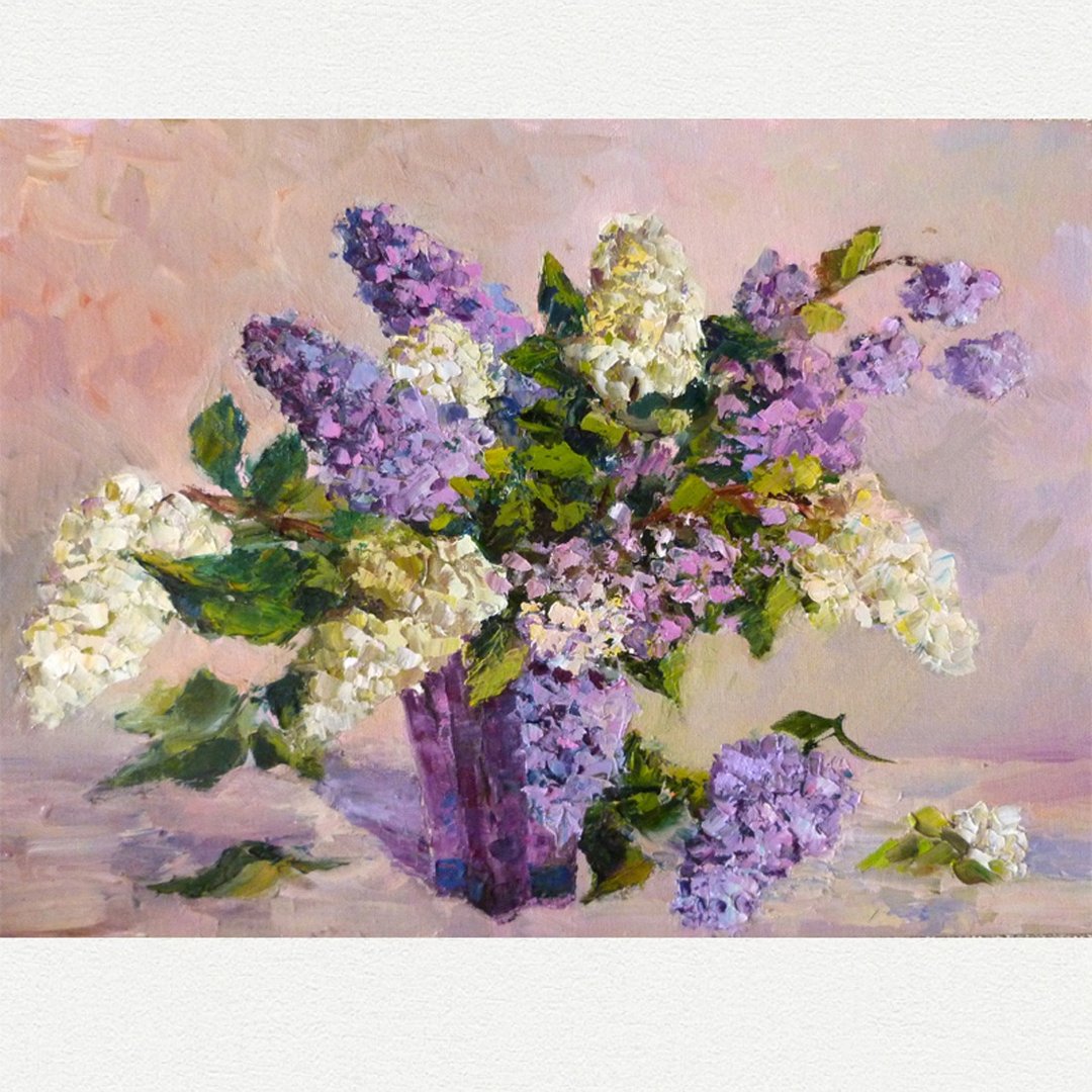 画布上的紫丁香油画 - 原创艺术 - 花卉画作 - 花卉壁挂艺术 - 海报/装饰画/版画 - 其他材质 紫色