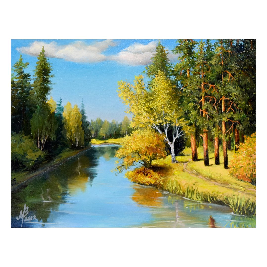 原画森林景观与纸板俄罗斯河油画 - 海报/装饰画/版画 - 其他材质 多色