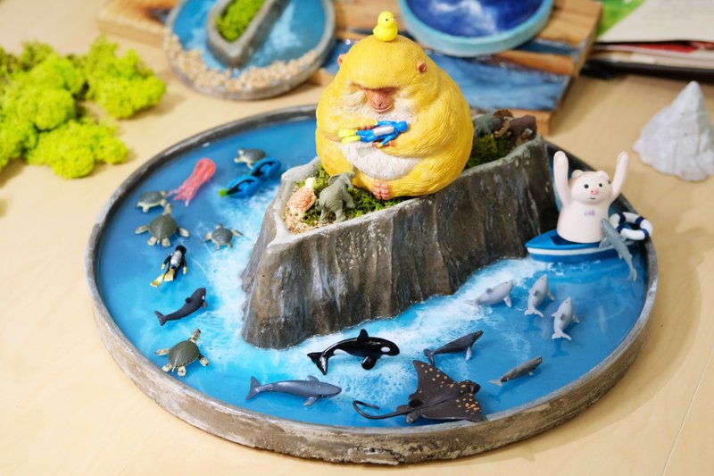 海浪海岛创作 环氧树脂 水泥 鲸鱼 海豚 海龟 手作课程 流动画 - 其他 - 树脂 