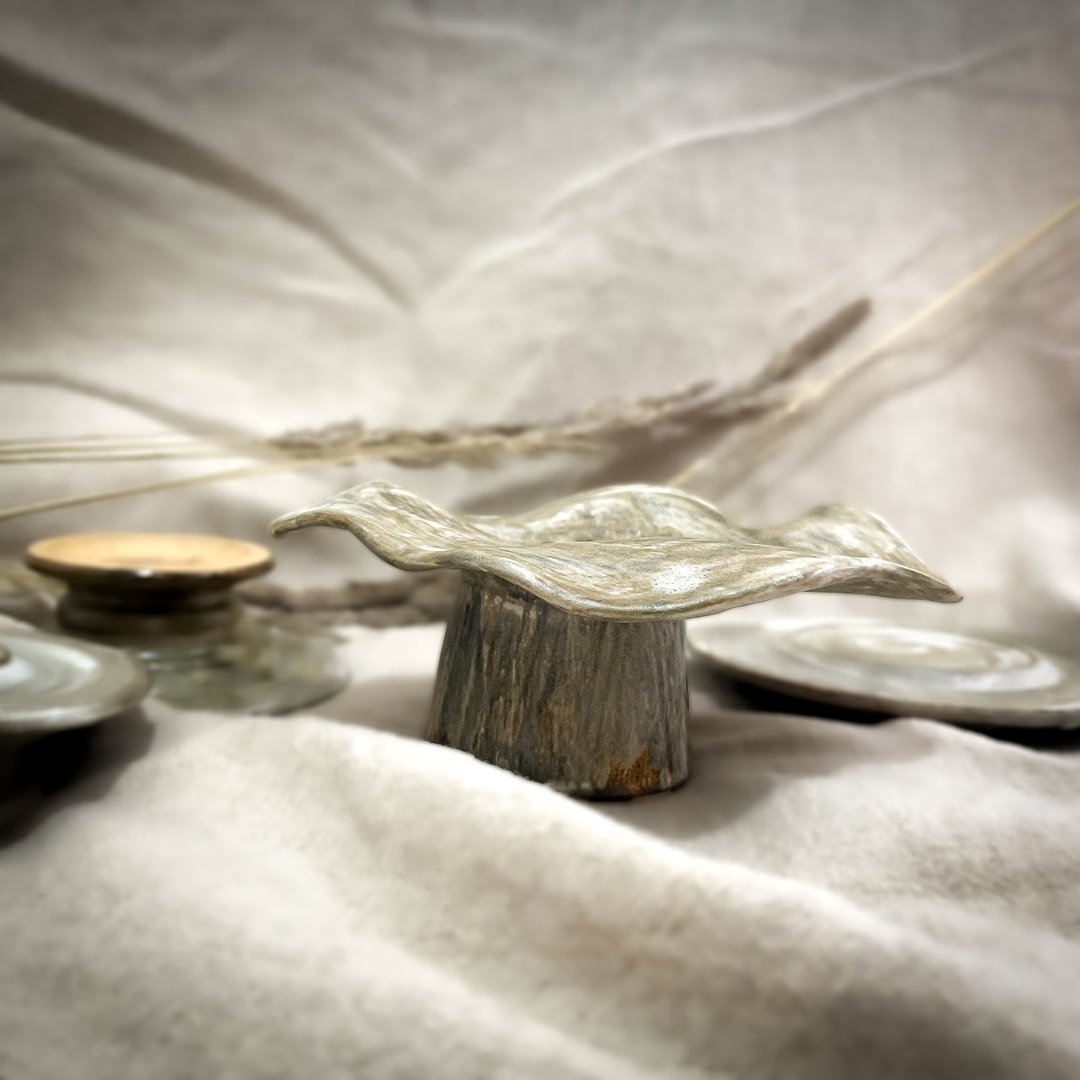 香器具 | 沧海桑田系列 : 高脚碟 高台香立皿 - 香薰/精油/线香 - 陶 卡其色