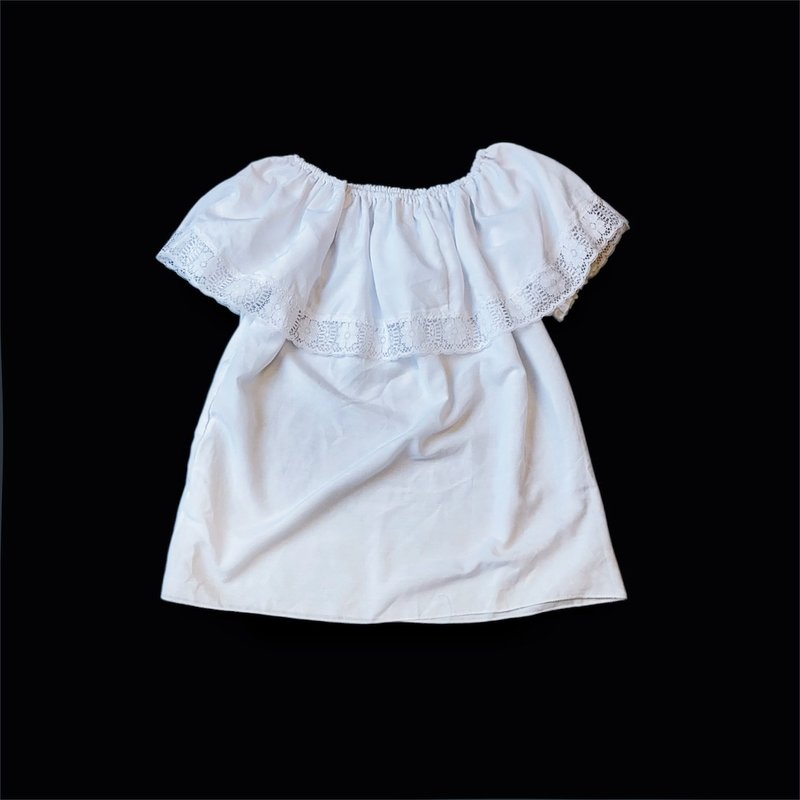 美国古着一字肩蕾丝上衣 - 女装上衣 - 棉．麻 白色