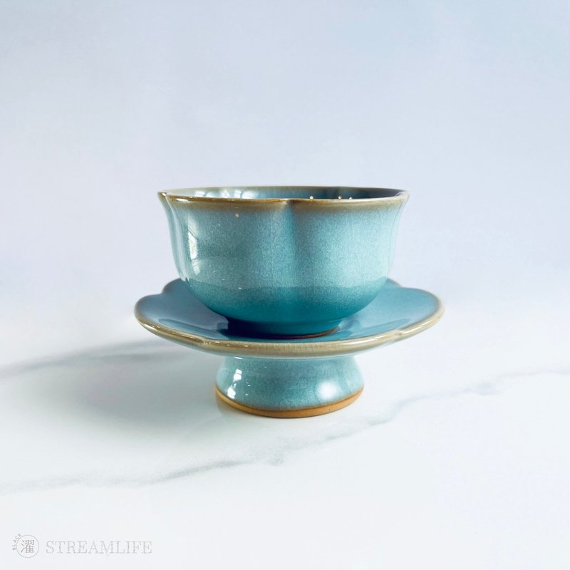 创意新潮 - 汝窑花弧盏托 - 茶具/茶杯 - 瓷 蓝色