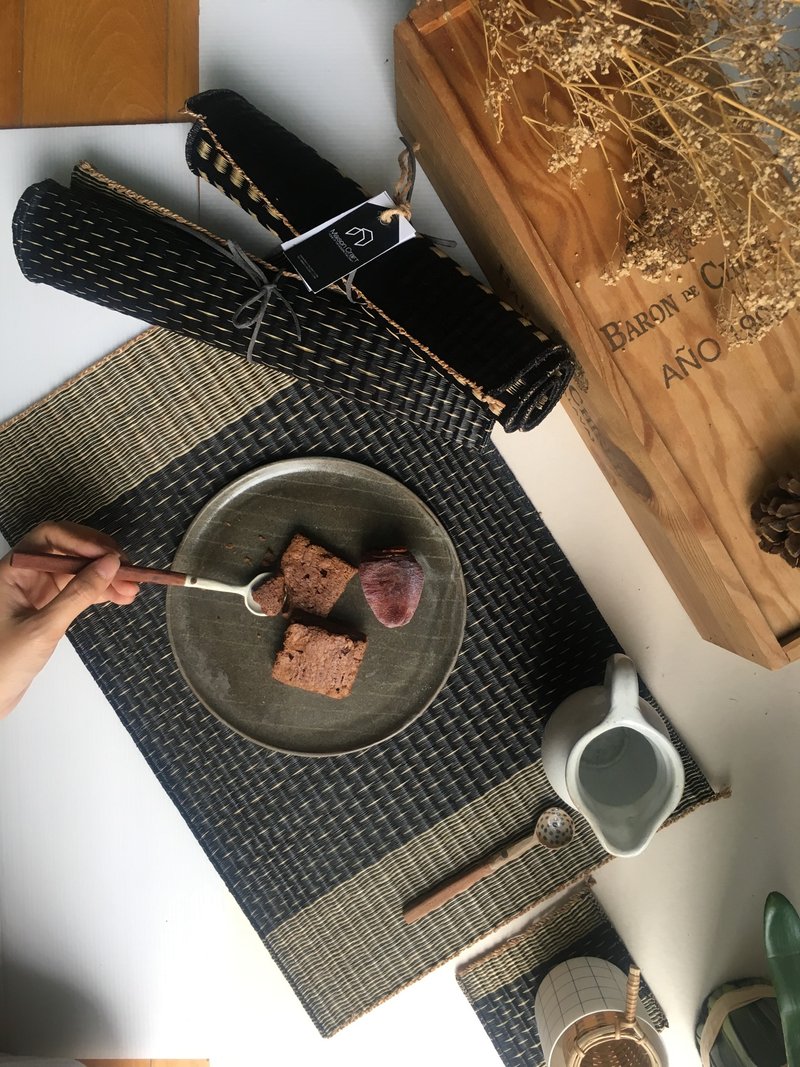 Set 2, black white grid Housewarming Gifts placemat, table mat, jute platemat - 餐垫/桌巾 - 环保材料 黑色