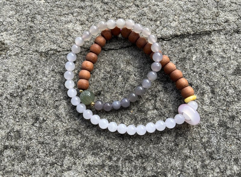 6mm和田玉和阗玉-烟紫玉 晴水玉大珠南红跑环设计多圈手持手串 - 手链/手环 - 宝石 紫色