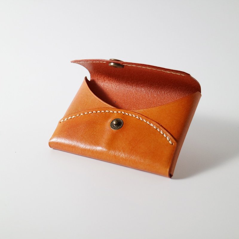 特制手染日本传统色皮革双弧线名片盒/卡匣 - 黄红色 - 名片夹/名片盒 - 真皮 橘色