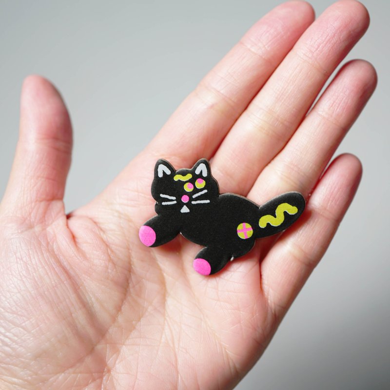 Riso Candy 黑猫 复古印刷纸襟章 - 徽章/别针 - 纸 多色