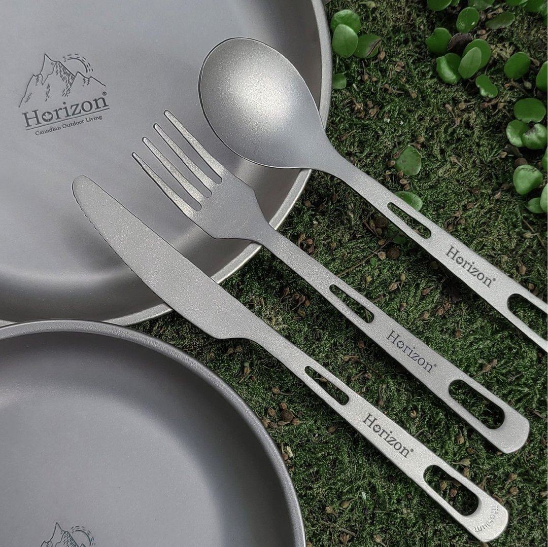 【Horizon 天际线】纯钛户外野营刀叉匙三件组 - 露营用品 - 其他金属 