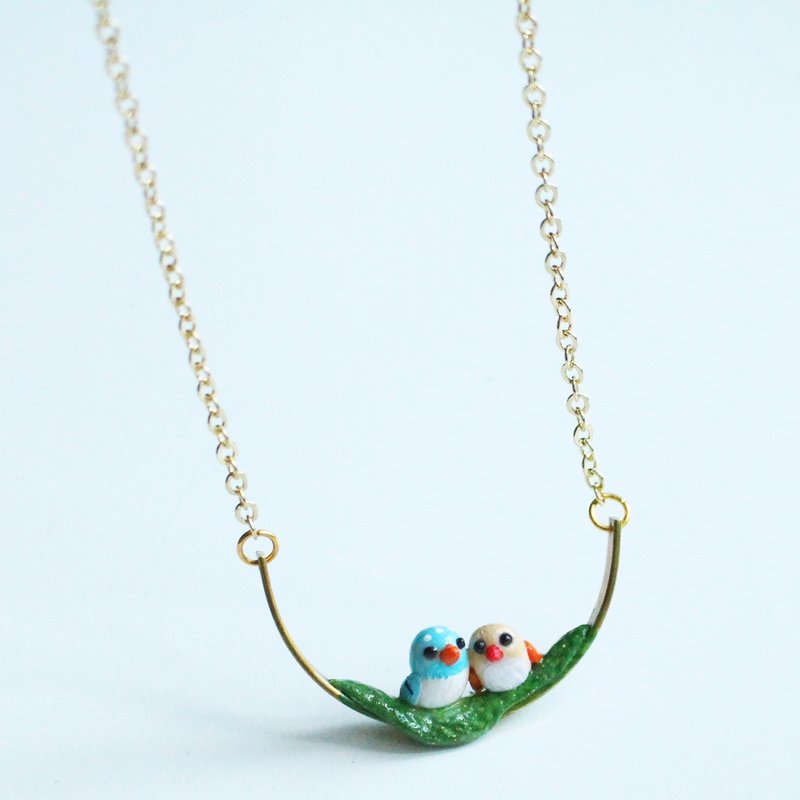 小鸟18K包金手工项链 I 第十六个故事 比翼鸟 - 项链 - 陶 绿色