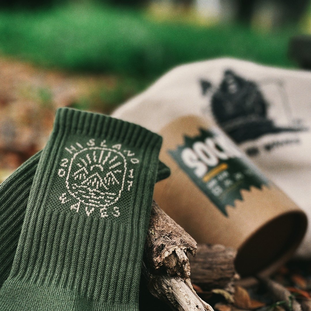 海岛浪波HISLANDWAVES-LOGO SOCK - 袜子 - 棉 绿色
