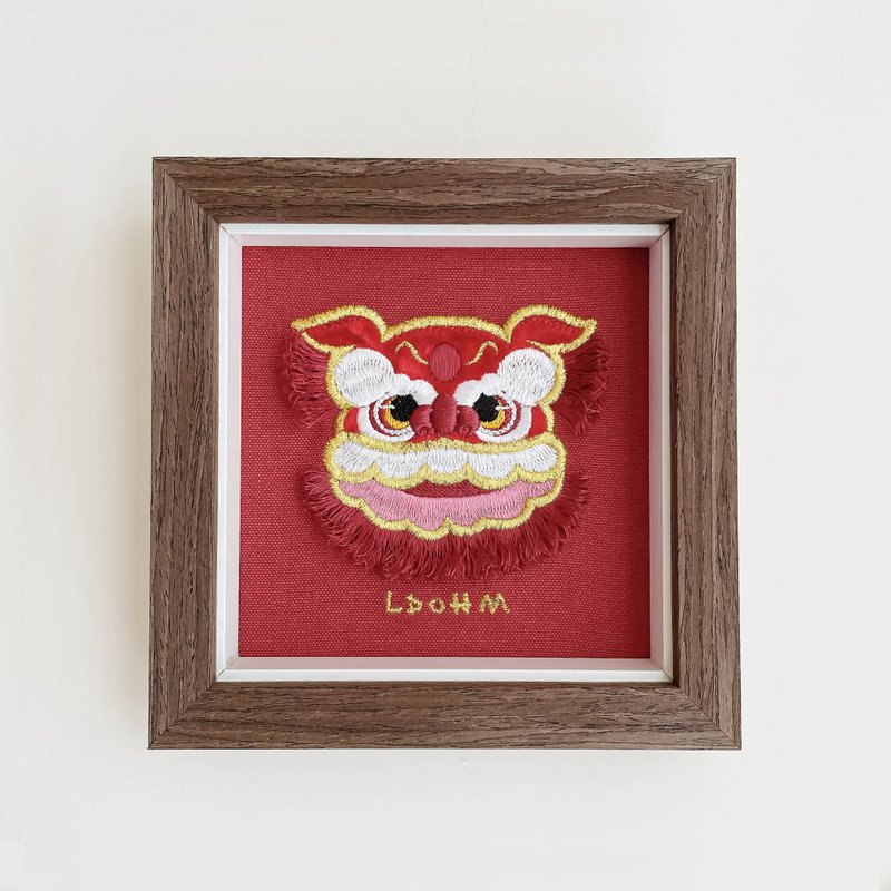 【祥瑞醒狮】广东醒狮 刺绣画|实木|转运神兽 吉祥好寓意 - 画框/相框 - 棉．麻 红色