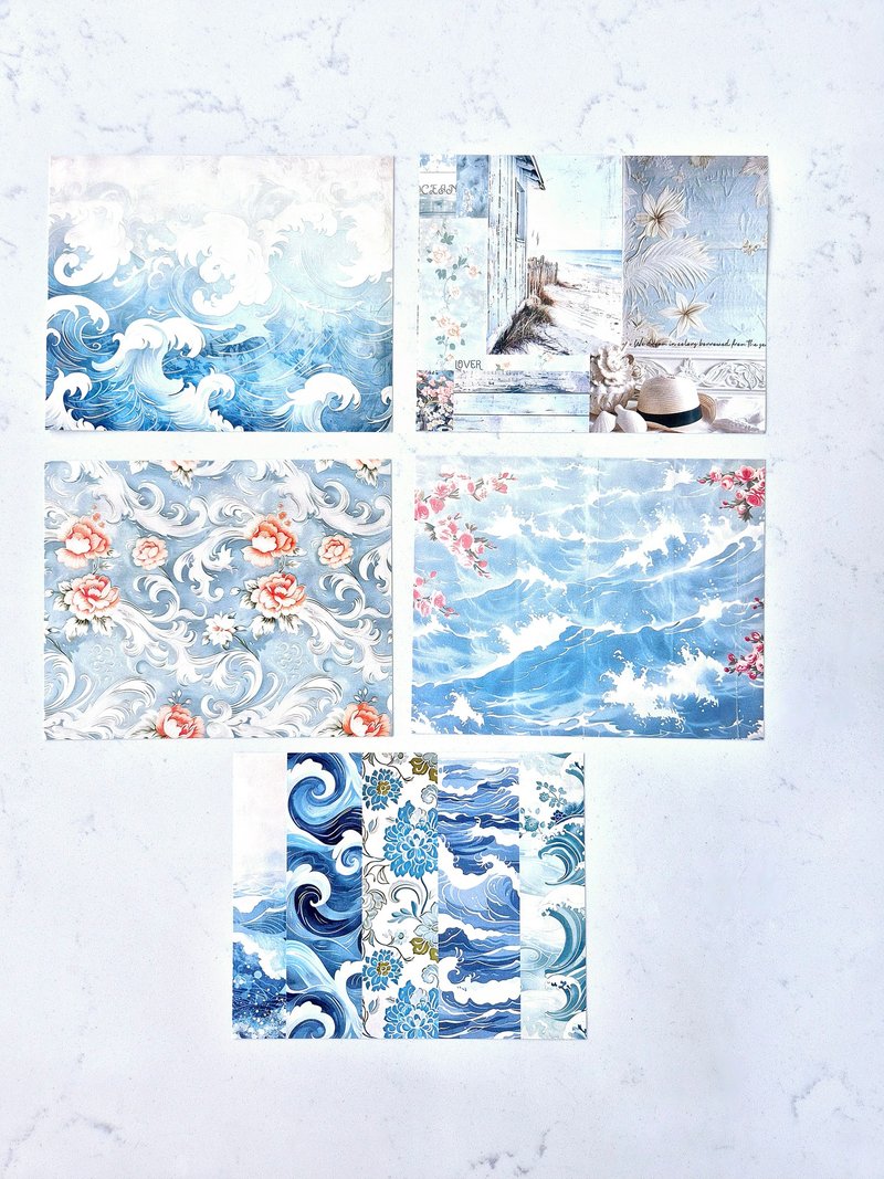 复古海滩套餐 - 信封/信纸 - 纸 蓝色