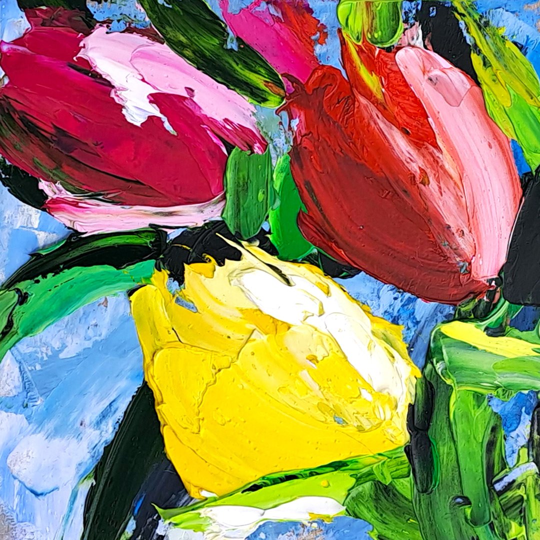 Tulip Painting Flowers Oil Painting Floral Impasto Painting Tulips Original Art - 海报/装饰画/版画 - 其他材质 多色