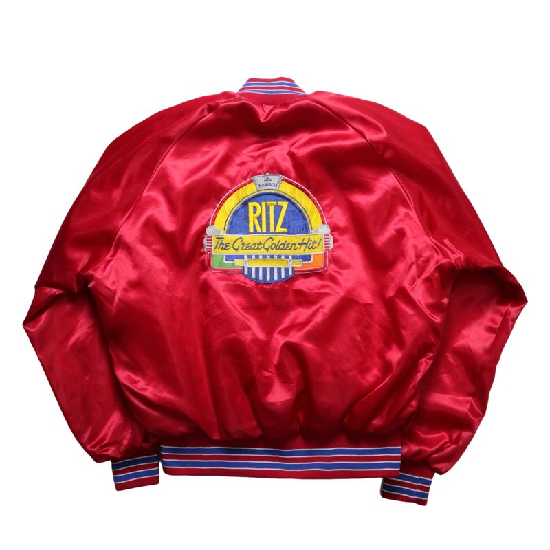 80s 美国制Nabisco RITZ Crackers Jukebox 红色防风棒球外套 - 男装外套 - 尼龙 红色