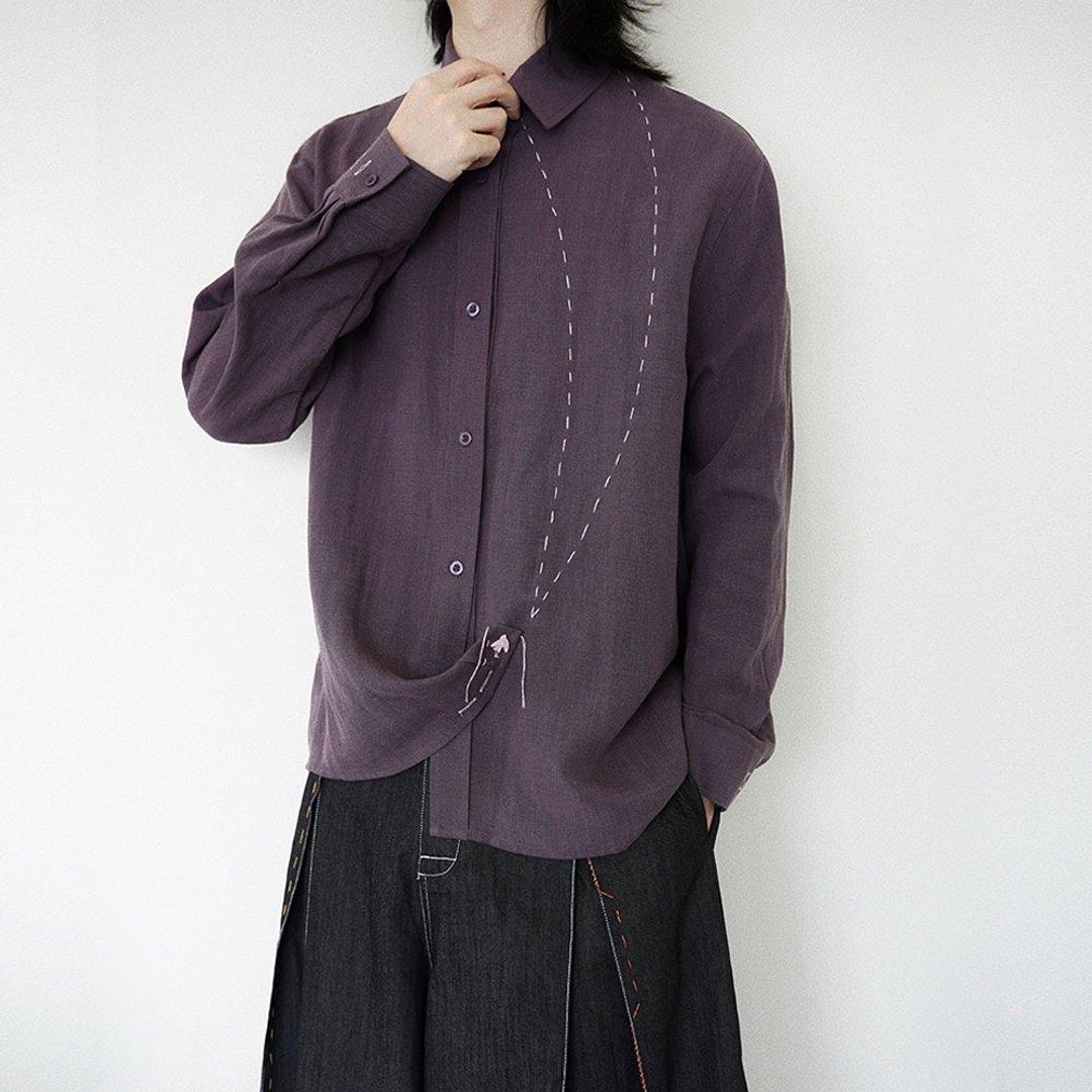 復古相遇系列亞麻襯衫 / 多種穿法手工感 / 藝術風格男女同款 - 其他 - 棉 灰色