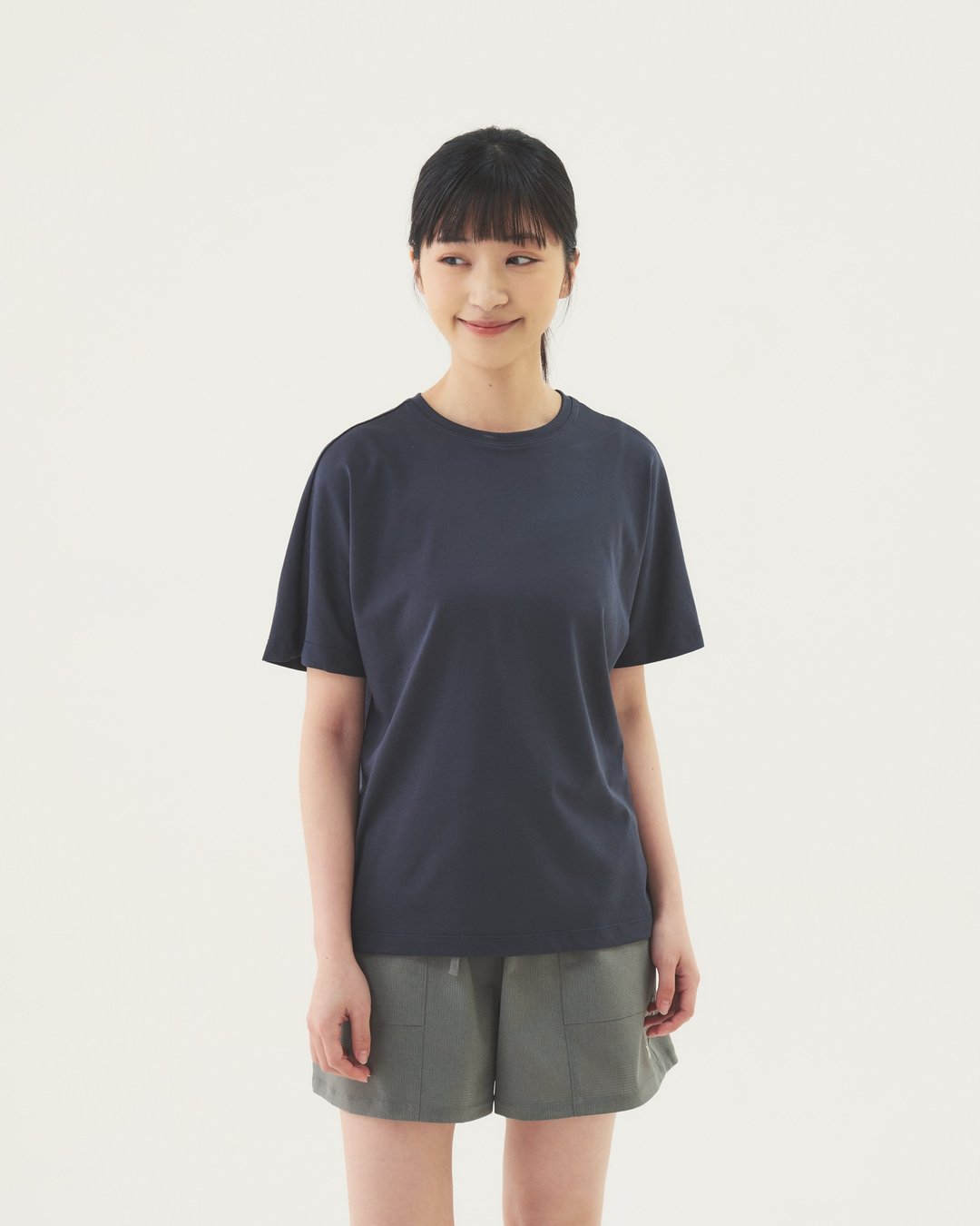 极简连袖短 Tee (深蓝) - 女装 T 恤 - 棉 蓝色