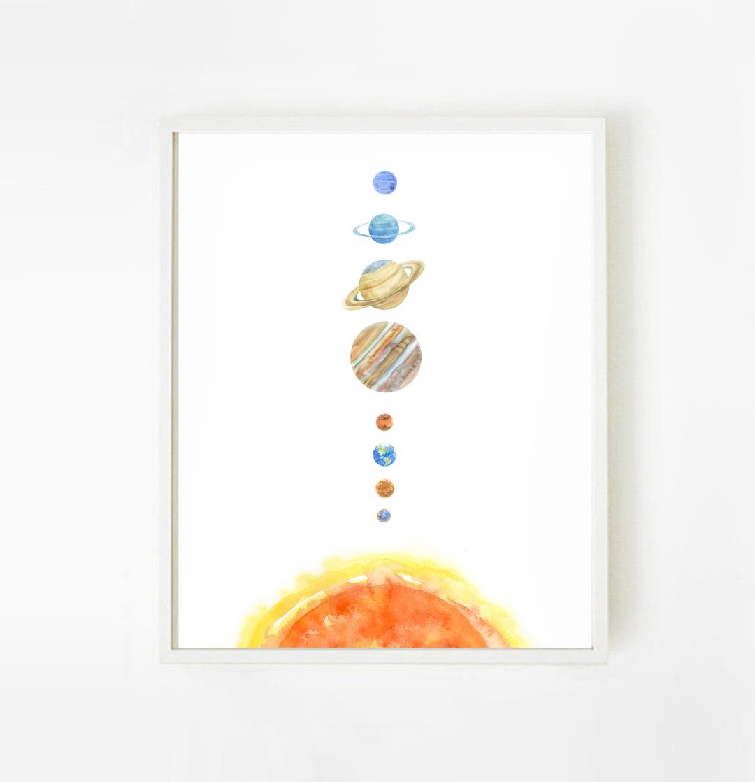 儿童房布置-北欧风居家海报-太阳系/九大行星水彩画-复制画-卧室 - 海报/装饰画/版画 - 纸 