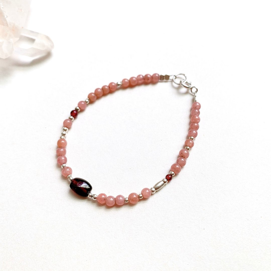 Ops Rhodochrosite Garnet silver bracelet -红纹石/纯银/石榴石 - 手链/手环 - 宝石 粉红色