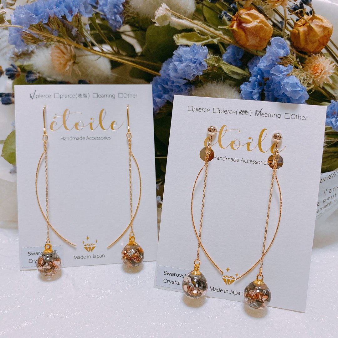 Swarovski 圆顶长款耳环 SDL-01 - 耳环/耳夹 - 树脂 金色