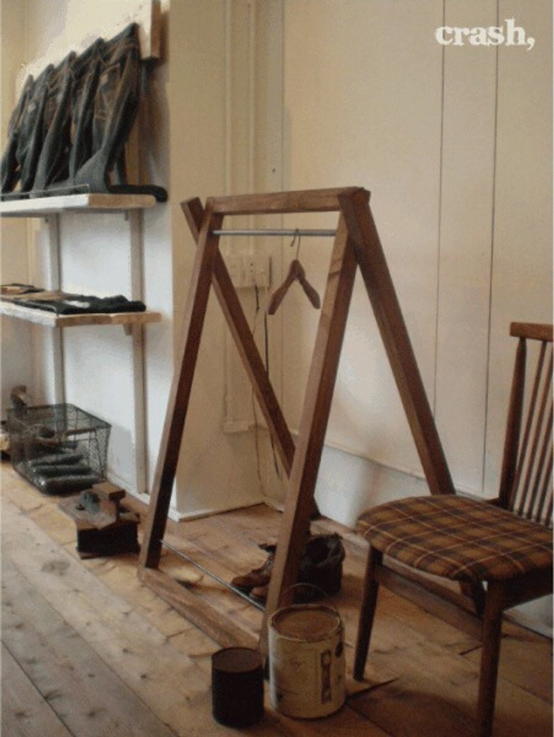 Limited Quantity FDG Wooden Iron Hanger Rack Folding Storage Display Rack Folding Industrial - 耳环/耳夹 - 其他金属 