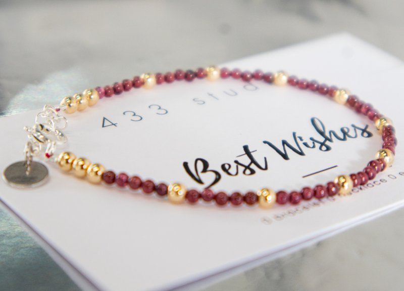 石榴石 一月诞生石 925 SILVER 石榴石2.5mm- 细致手链gf - 手链/手环 - 半宝石 红色