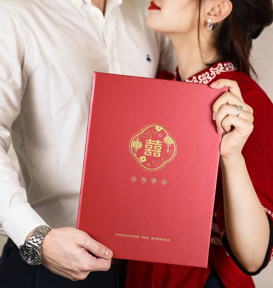 结婚书约套组-百年好合 - 男女 | 同婚 (可定制封面烫金) - 婚礼誓言书 - 纸 红色