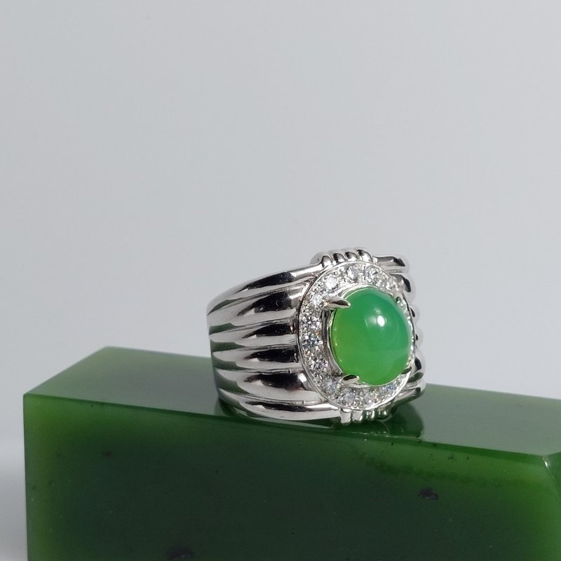 轻珠宝玉饰 | 荣耀骑士澳洲玉男戒 - 戒指 - 玉石 绿色