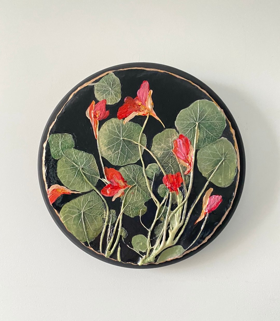 墙壁 panno 植物浅浮雕花卉墙壁装饰金莲花绘画手工制作 - 干燥花/捧花 - 其他材质 