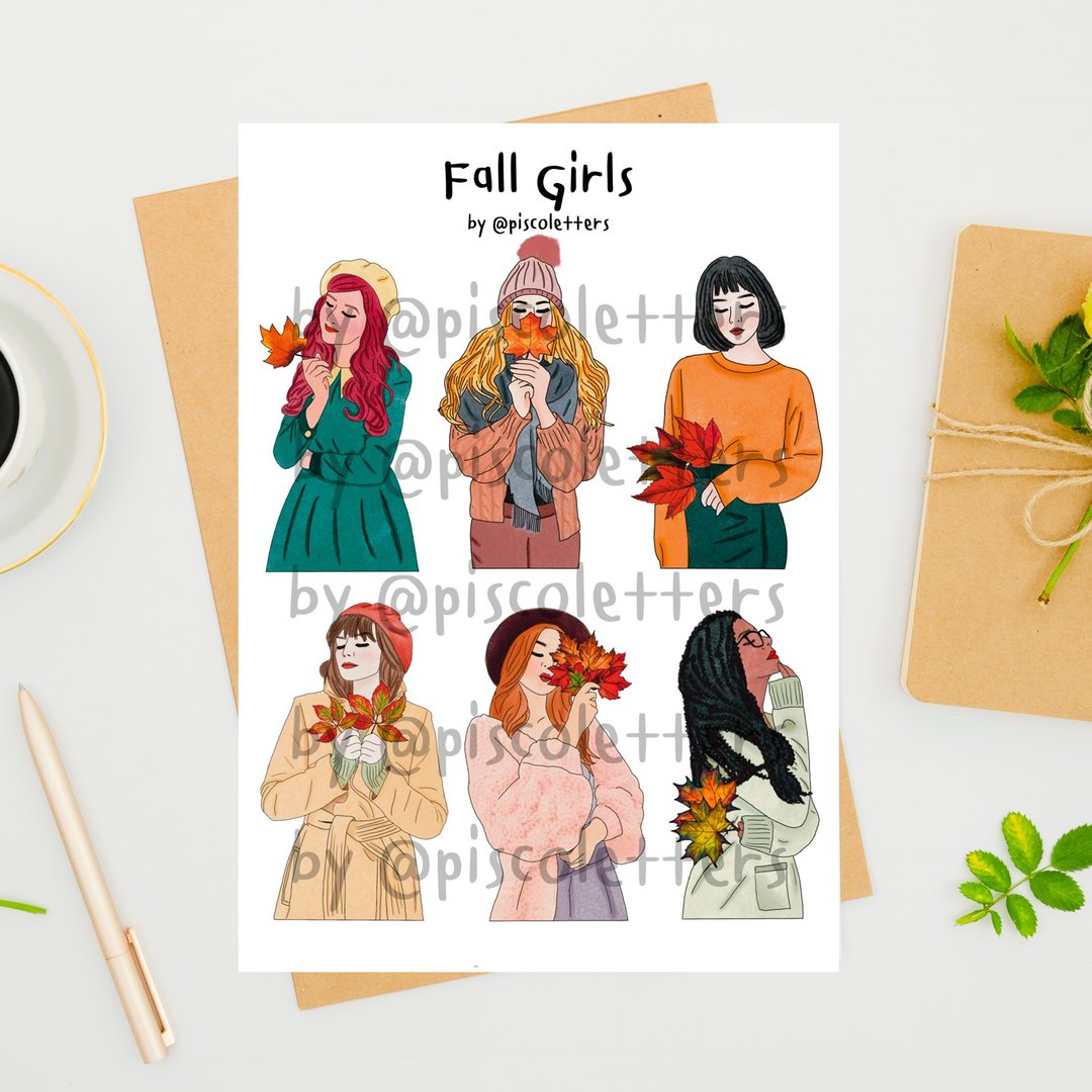 Fall girl digital sticker - 电子手绘真人画像/绘画/插画 - 其他材质 