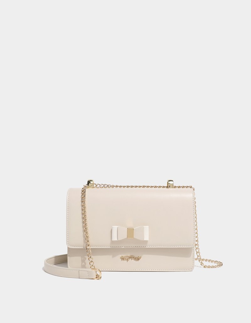 蝴蝶结磁扣翻盖斜背包 - 侧背包/斜挎包 - 其他材质 卡其色