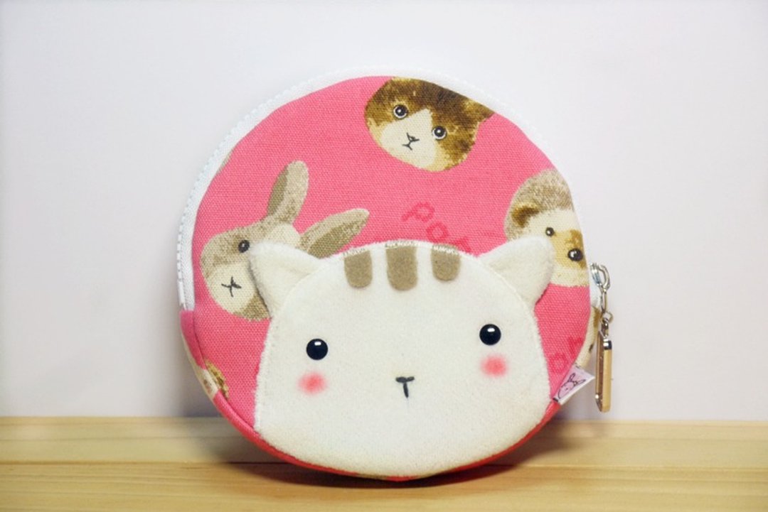 Bucute粉和风吉野猫 /旅行圆元钱包/手作/独家发售/手工制作/交换礼物/生日礼物 - 零钱包 - 聚酯纤维 粉红色