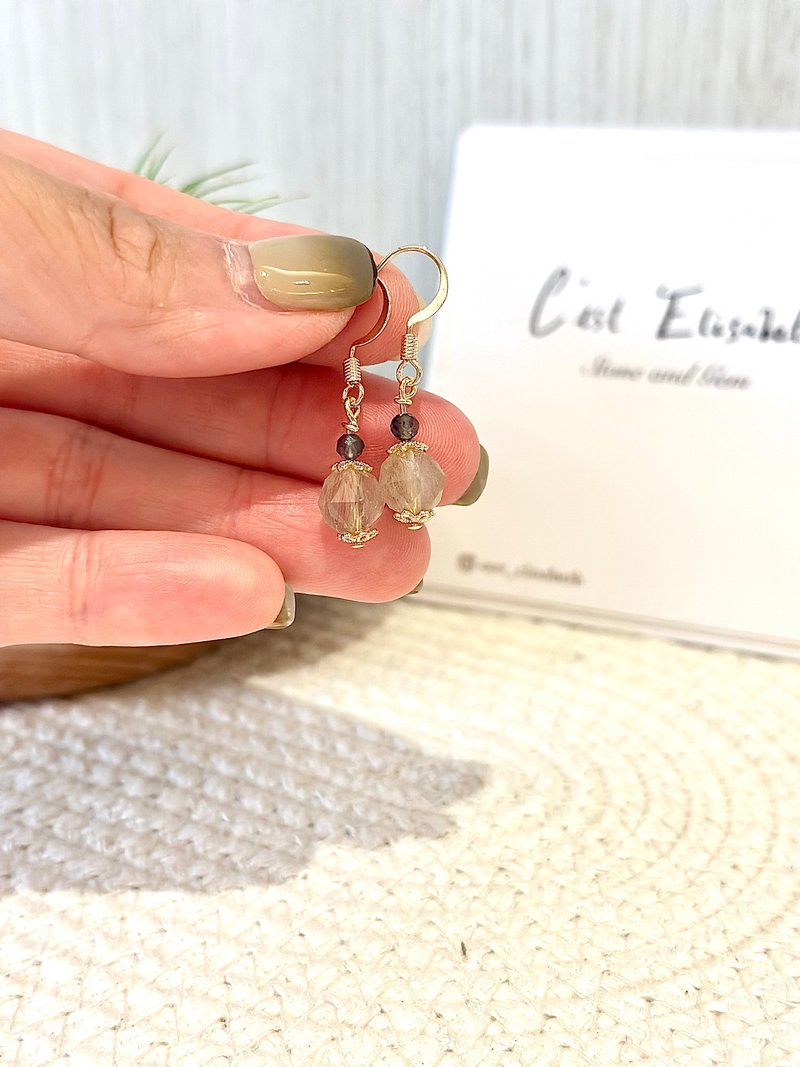 钻切灰白兔毛堇青石 14K包金耳环 - 耳环/耳夹 - 水晶 