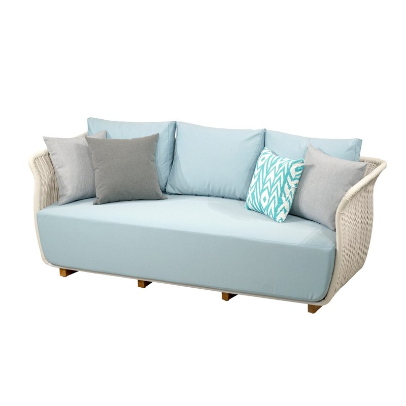 慕恩 三人藤编沙发 圆润流线PE藤条 精致编织 特制椅垫 舒适厚弹 - 椅子/沙发 - 聚酯纤维 蓝色