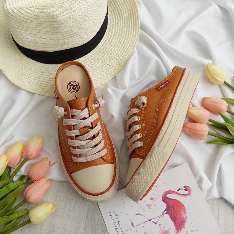 【复古文青】MIT舒适休闲鞋。真皮。枫叶橘8520 - 女款休闲鞋 - 真皮 橘色