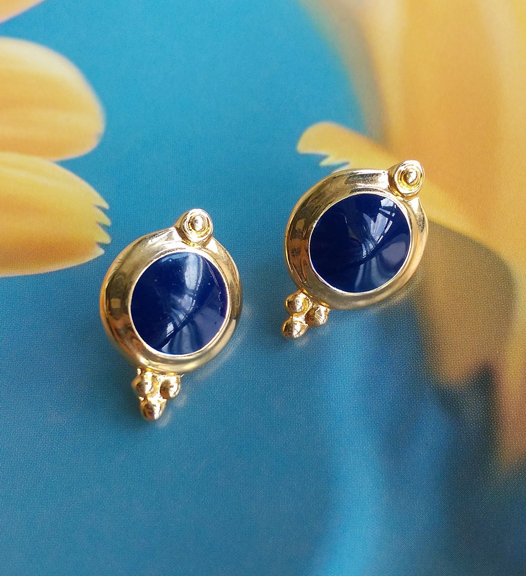 Vintage Jewelry 西洋古董饰品 复古深蓝 针式耳环 - 耳环/耳夹 - 其他金属 透明