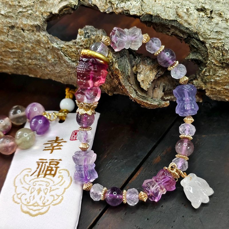 海神的守护 | 彩萤石 | 薰衣草紫水晶 | 缅甸玉 | 一品一拍 - 手链/手环 - 水晶 