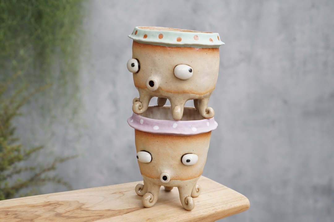 squid plant pot , octopus , handmade ceramic. cactus - 花瓶/陶器 - 陶 多色